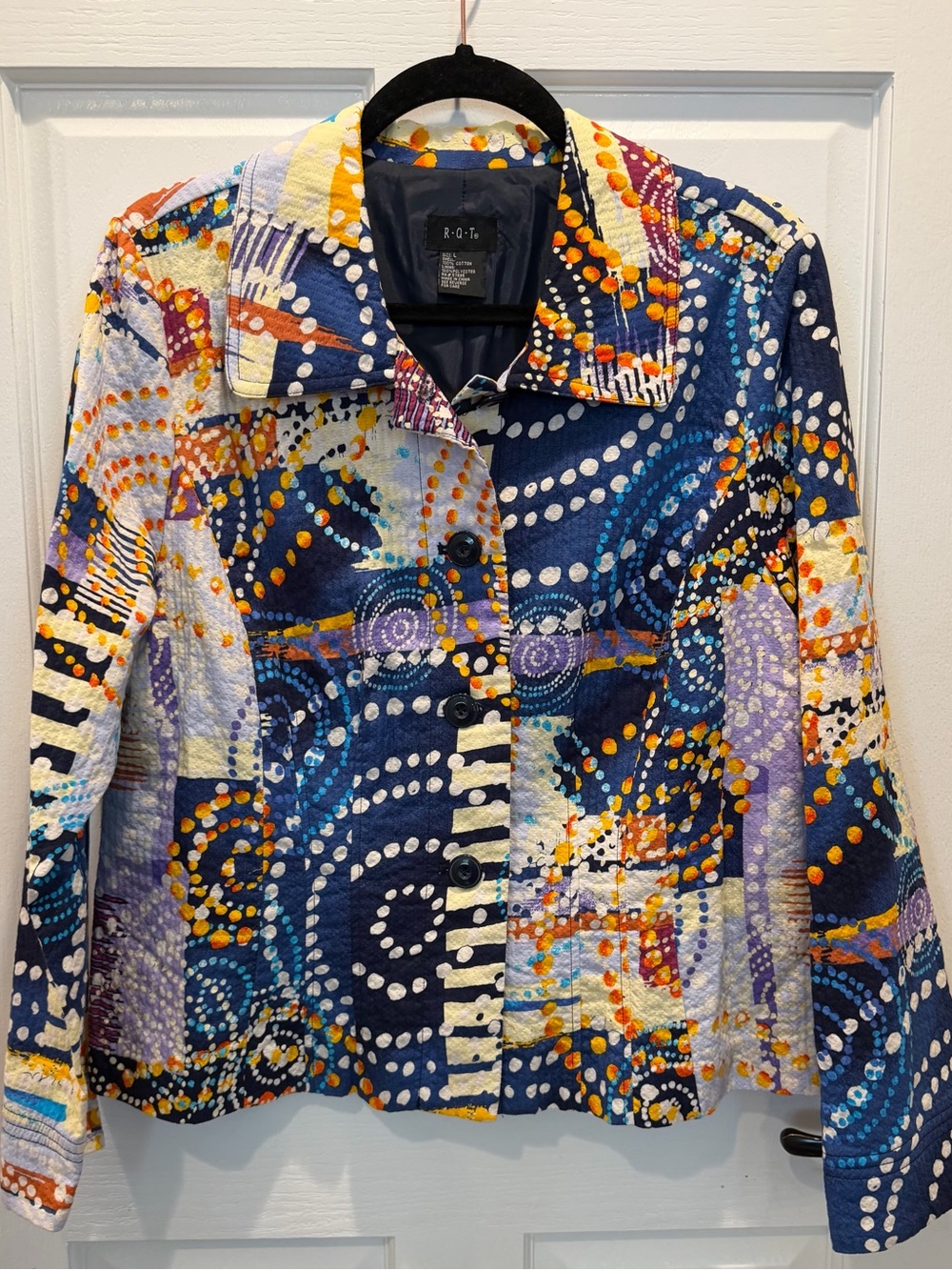 Abstract Dot Print Women's Blazer - Navy Multicolor by RQT Paint Splatter Jacket